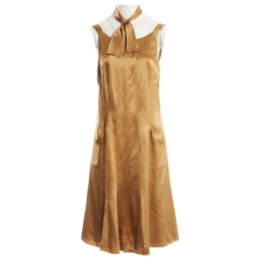 CHANEL GOLD 100% SILK MID-LENGTH DRESS